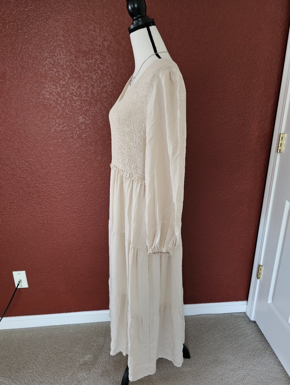 Smocked V-Neck Tiered Maxi Dress in Blush - Picture 3 of 10
